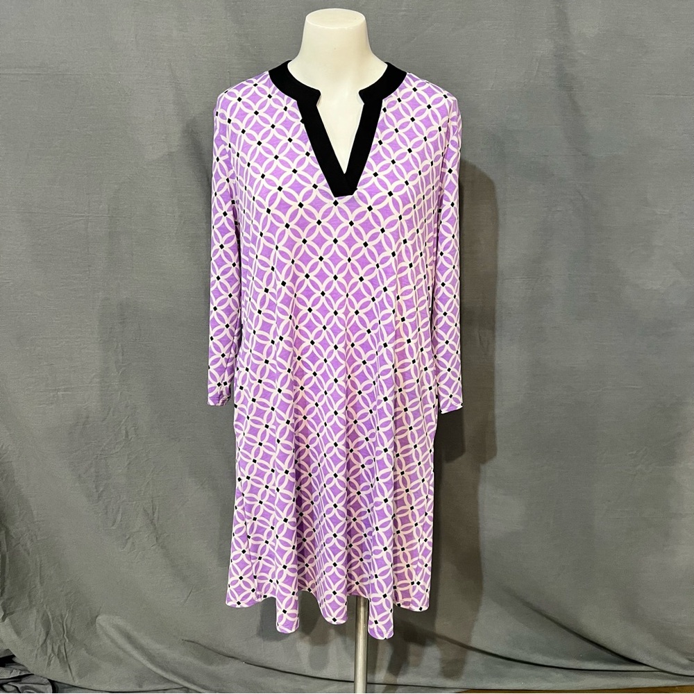 Honeyme Lavender Checkered Long Sleeve Dress